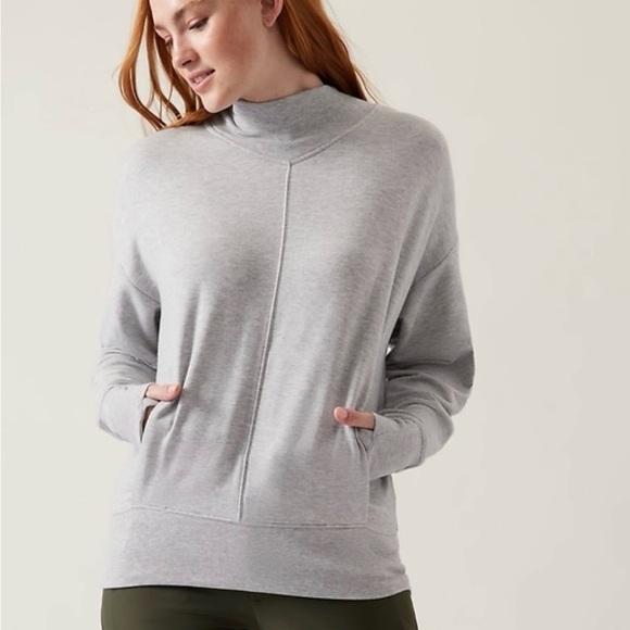 Athleta Tops - Athleta Apollo Gray Mockneck Cozy Sweatshirt with Pockets
